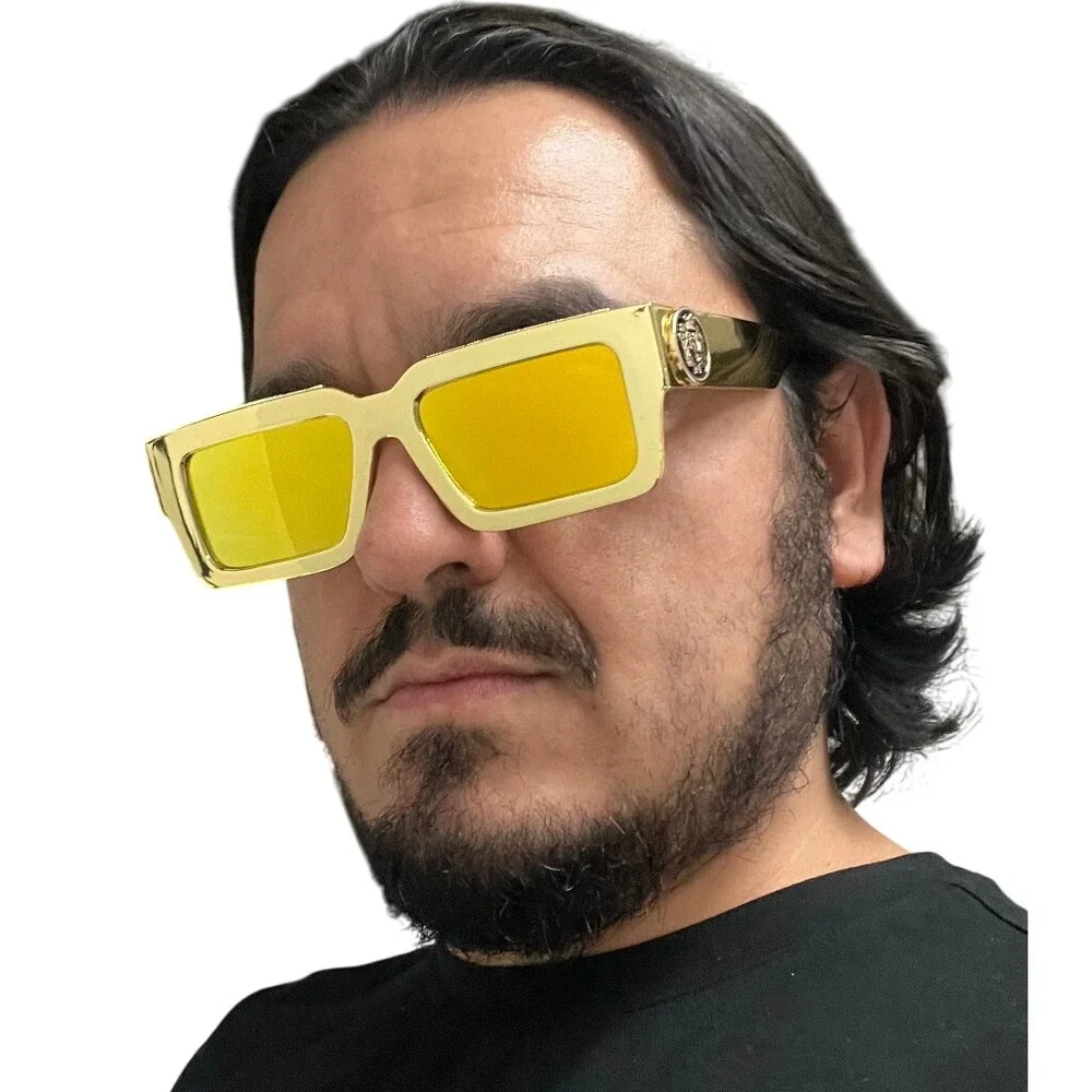 Gold Yellow Mirror Lens‎ Sunglasses Big Frame Designer Fashion Men Beach Street
